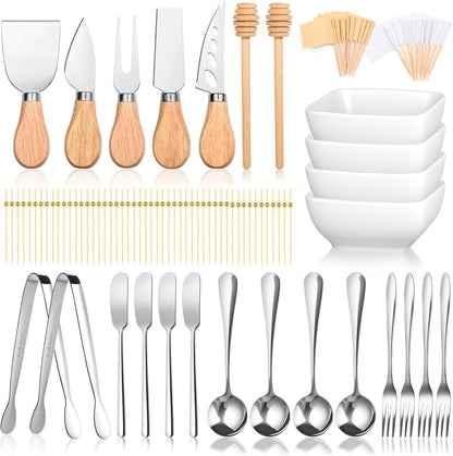 FrutPunch Charcuterie Boards Accessories, Charcuterie Accessories with Cheese Spreader Set, Charcuterie Utensils also Include Tongs, Spoons, Forks, Honey Sticks, Flags, A Total of 95 Pieces