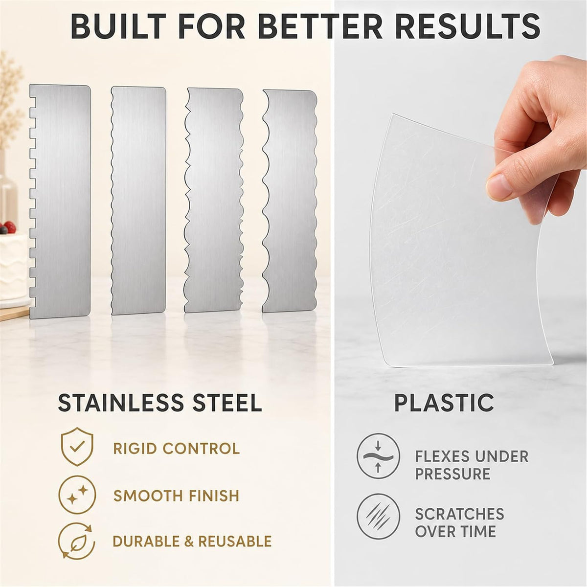 Cake Scraper Set of 4, Stainless Steel Cake Texture Comb