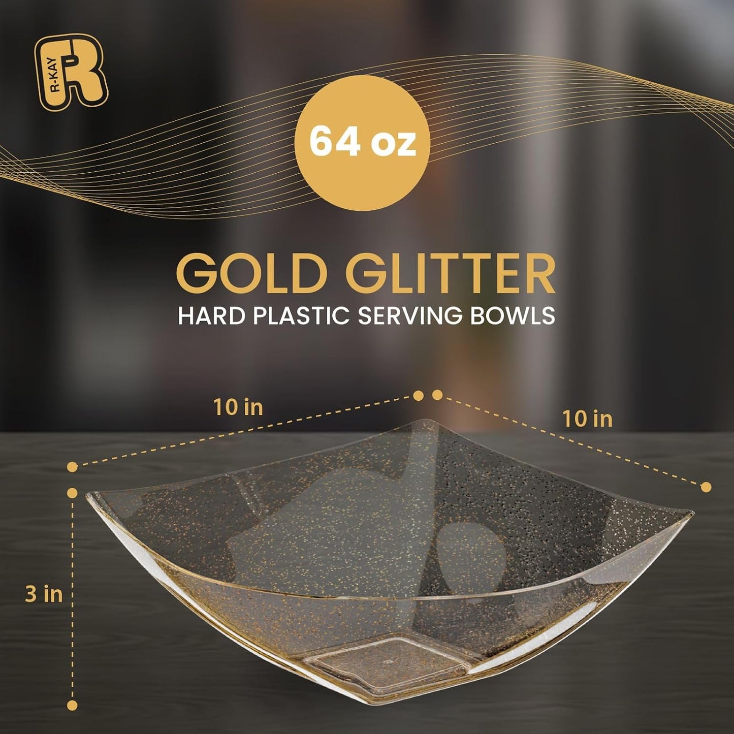 R-kay 6 Pack Square Plastic Serving Bowls - Clear Plastic bowls 16 Oz - Disposable Serving Bowls Heavy Duty For Weddings Catering And Birthday parties