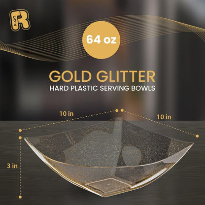 R-kay 6 Pack Square Plastic Serving Bowls - Clear Plastic bowls 16 Oz - Disposable Serving Bowls Heavy Duty For Weddings Catering And Birthday parties