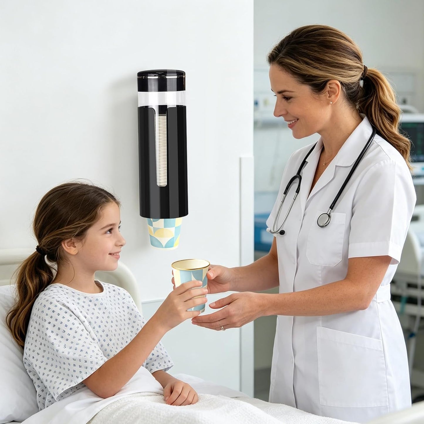 Cup Dispenser, Wall Mount Water Cooler Cup Dispenser fits 4-7 oz Disposable Paper and Plastic Cups, Pull Type Cup Holder for Bathroom, Office, Break Room, Gym, Black