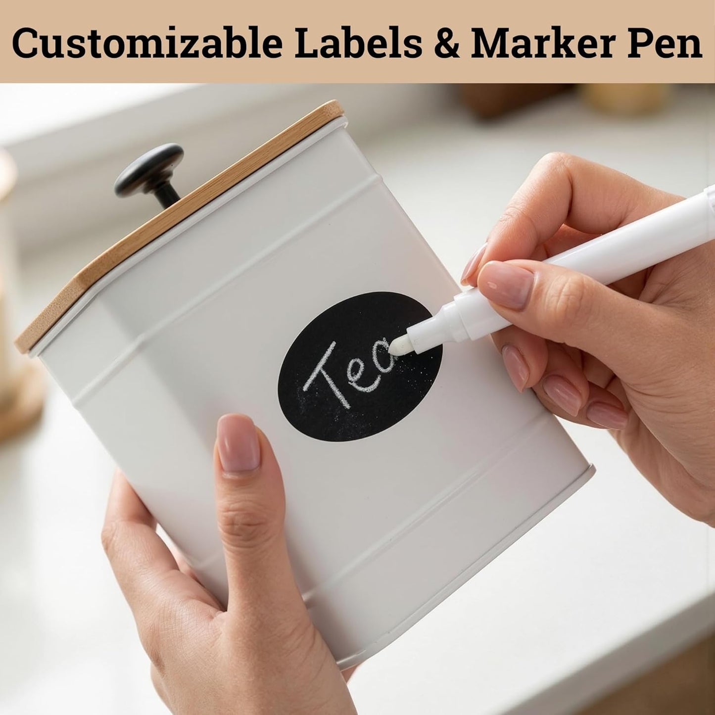 Kitchen Canisters for Countertop Set of 4 with Customizable Chalkboard Labels & Marker Pen - Big Iron Kitchen Canisters with Airtight Lids - Sage Green Canister Set - Flour and Sugar Containers