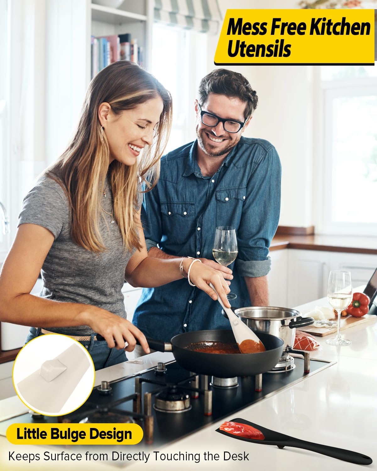 Pack of 2 Cooking Spoons for Non Stick Cookware, Multifunction Spatula Spoon BPA-Free, One-Piece Design, Suitable for Scooping, Scraping, Serving and Mixing(BLACK-GRAY)