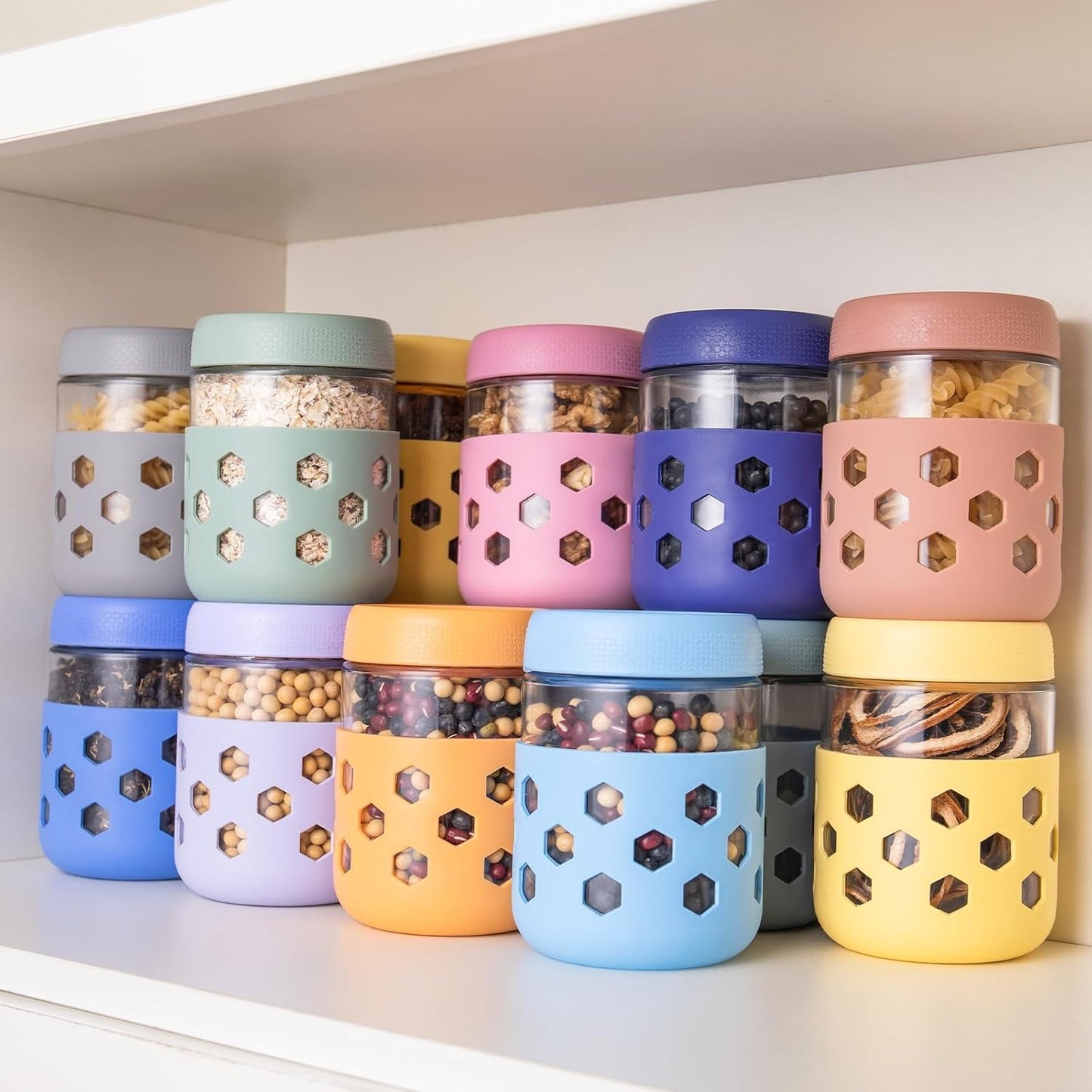 Gemice 6-Pack 10oz Glass Mason Jars with Silicone Sleeves, Airtight BPA-Free Overnight Oats Containers with Lids, Dishwasher Safe Leak-Proof Meal Prep Jars for Chia Pudding, Yogurt, Snacks