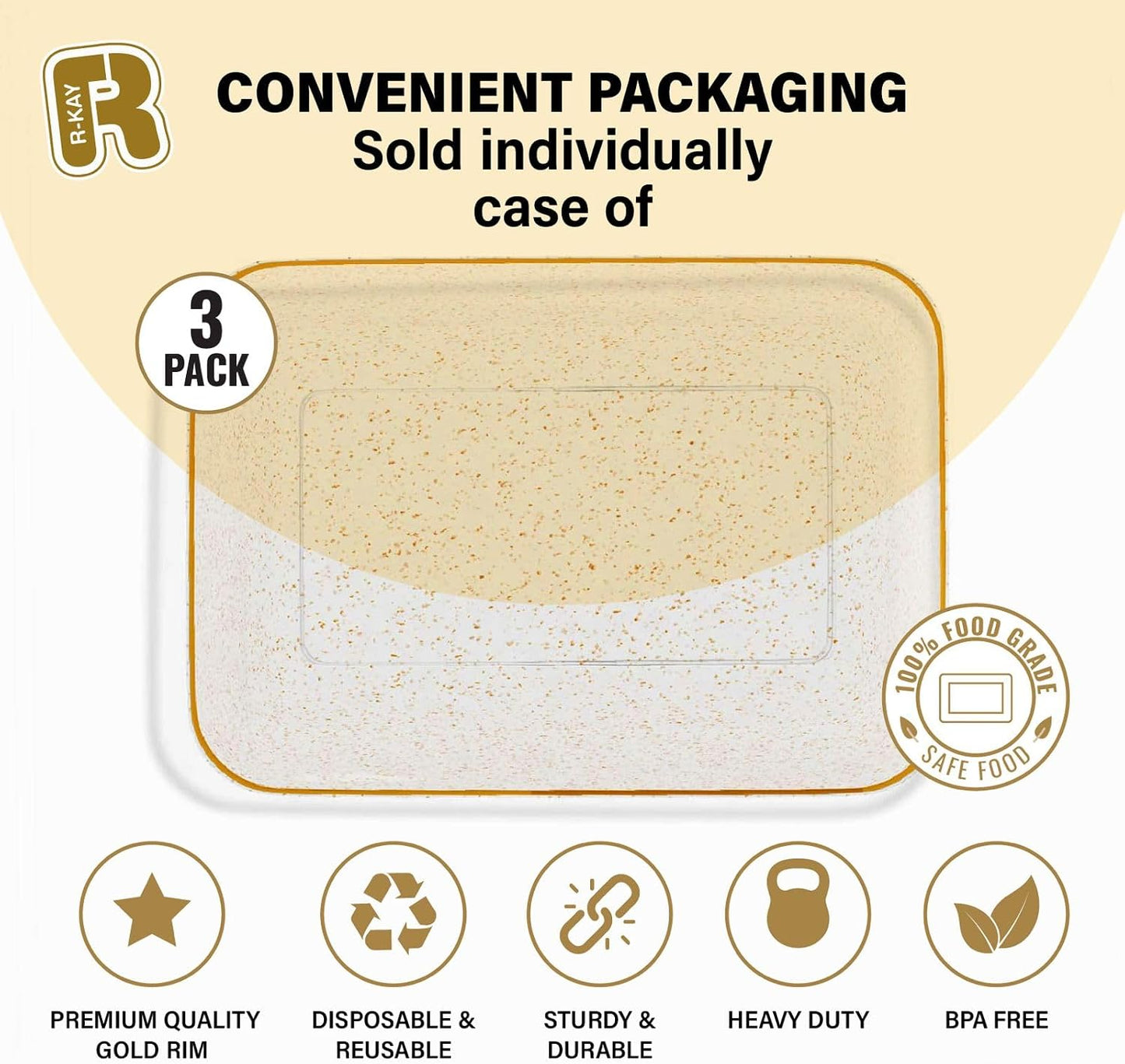R-kay 3 Pack White Plastic Serving Trays for Party - Rectangular, 8 by 11 in, Heavy Duty Dessert Trays for Food