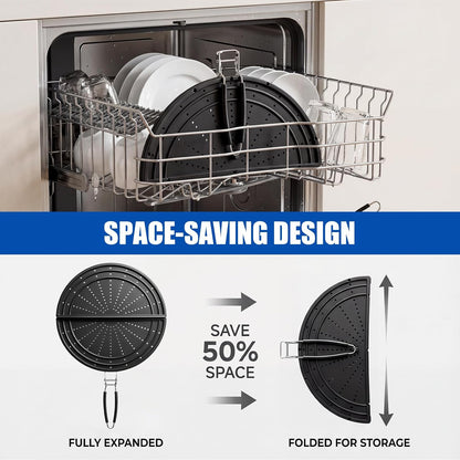 Snowyee Foldable Splatter Screen for Frying Pan, Silicone Grease Splatter Guard Include 3 Different Size 13/11.42/9.84 inch or 33/29 / 25 cm for Kitchen Cooking Pan Cover (13 inch/Black)