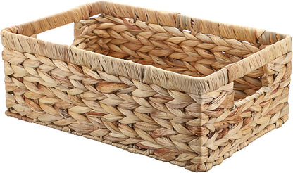 Hipiwe Wicker Basket Water Hyacinth Baskets Rectangular Decorative Baskets Bin for Shelf Organizing, Handwoven Storage Basket Bins with Built-in Handles,15.9"x12"x5.9"