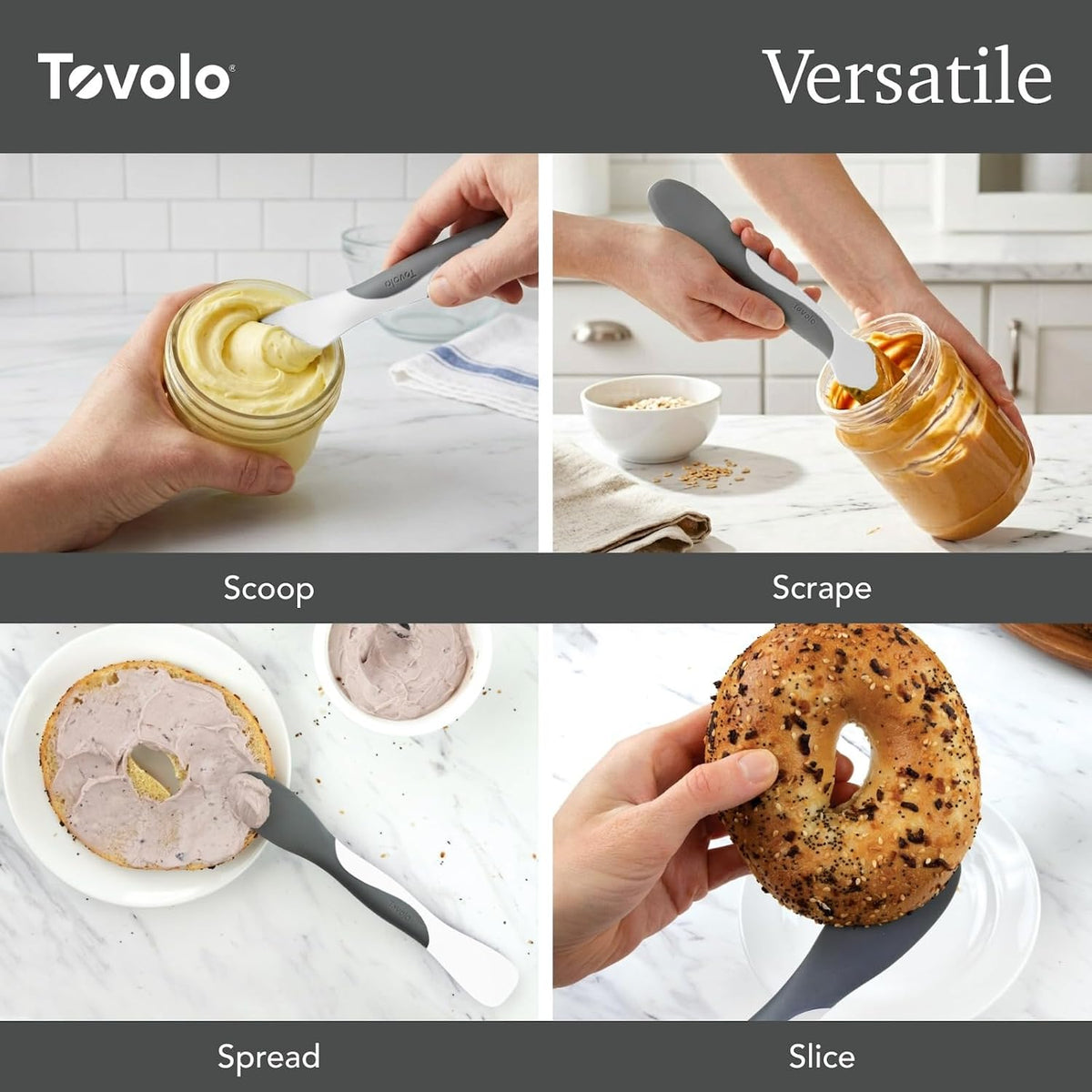 Tovolo Mini Scoop & Spread Tool for Kitchen Meal Prep Small Sandwich Spreader Spatula for Peanut Butter Jelly, Silicone BPA Free Dishwasher Safe Scooper Spreader, Aqua Seafoam Green