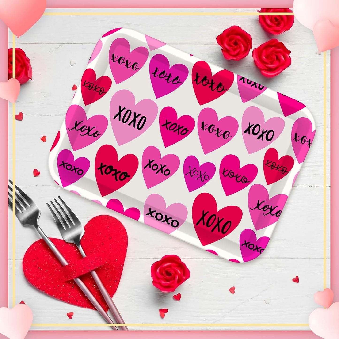 4 Pcs Valentine's Day Serving Tray 13 x 10 Inch Heart Reusable Serving Platter Melamine Dessert Plate Dish for Valentine's Day Party Decorations Supplies