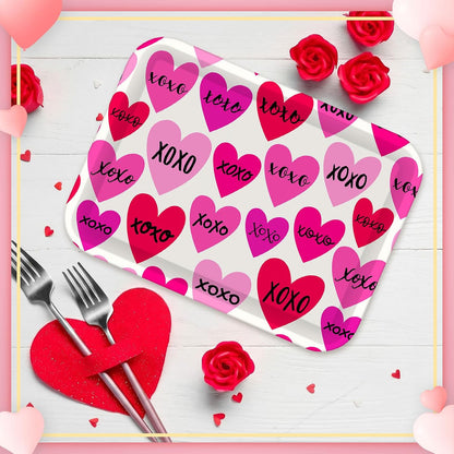 4 Pcs Valentine's Day Serving Tray 13 x 10 Inch Heart Reusable Serving Platter Melamine Dessert Plate Dish for Valentine's Day Party Decorations Supplies