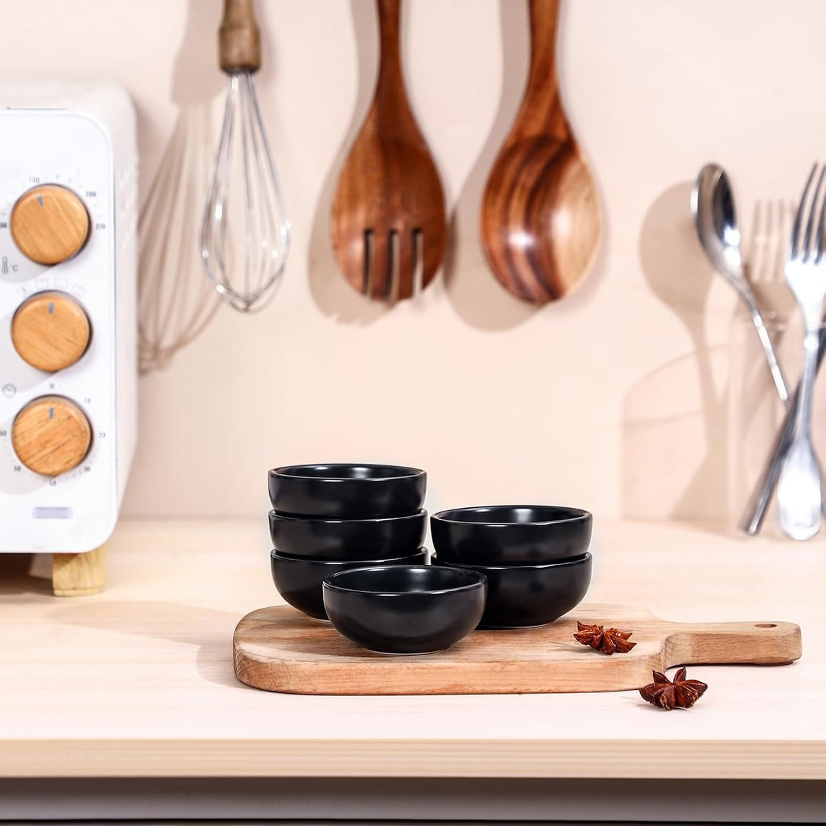Selamica Ceramic 2.6 OZ Soy Sauce Dish, Set of 6, Matte Black