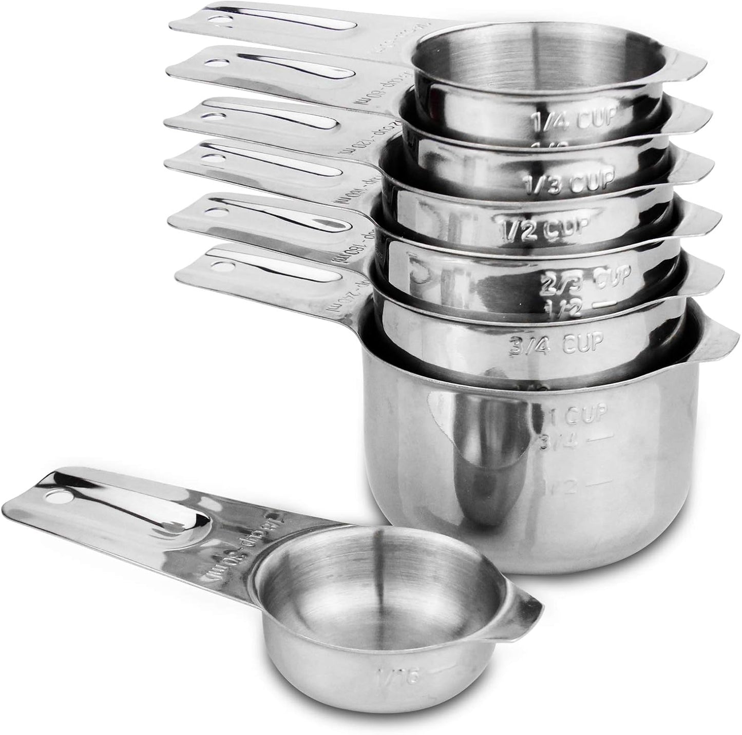 13-piece Measuring Cups and Spoons Set, 18/8 Stainless Steel Heavy Duty Ergonomic Handle with Ring Connector, Silver