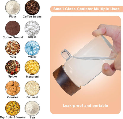 6 pc Glass Spice jars Glass Jars with Screw Lid 5 oz Acacia Wood Glass Herb Sugar Coffee Bean Ground Container Food Storage Canister for Candy Pantry Tea Seasoning Meal Prep Snack (6*150ml(5oz))