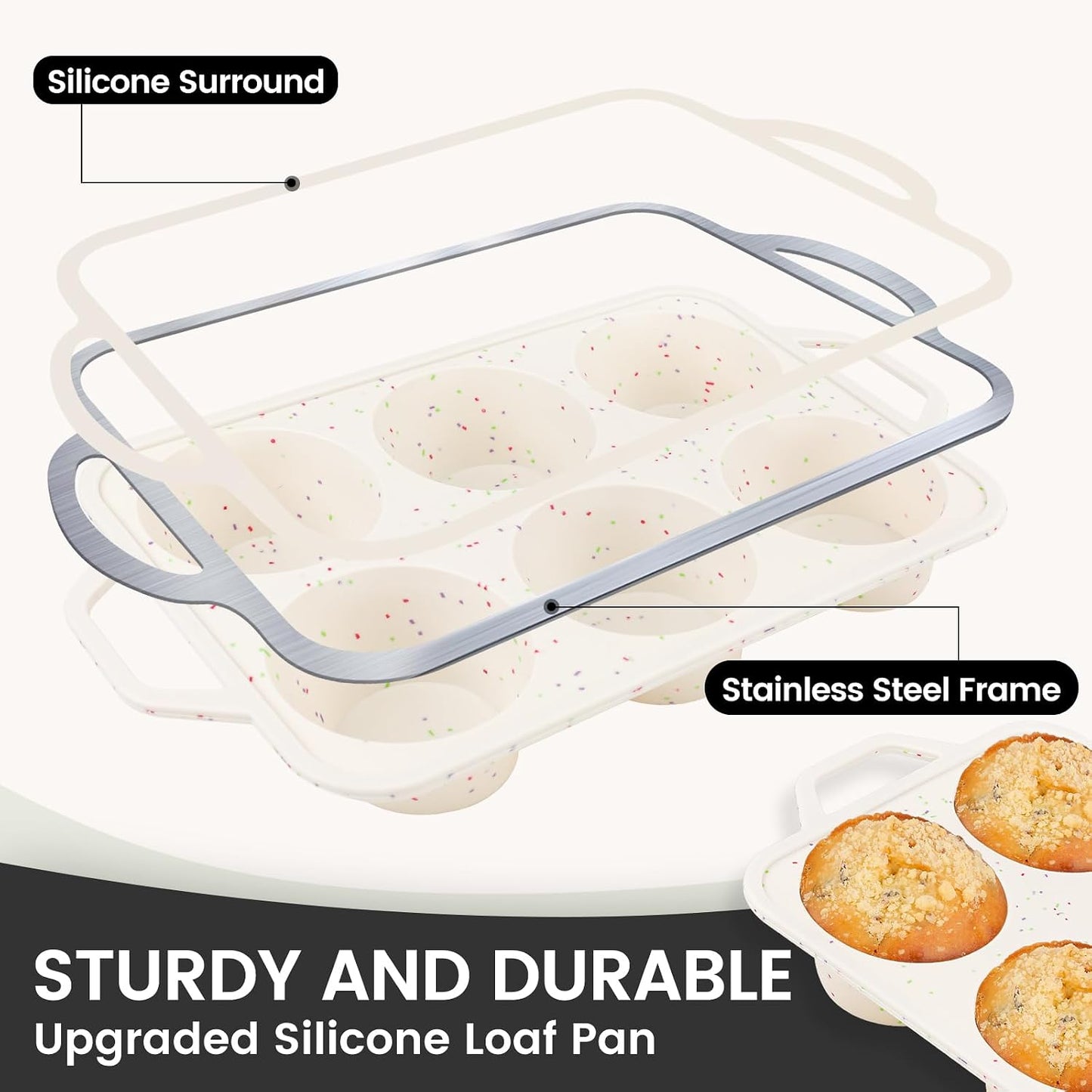 Vinino 2Pack Silicone Muffin Pan for Baking with Metal Reinforced Frame, 12 Cup Regular Size Cupcake Pan, BPA Free Silicone Muffin Tray, Cupcake Baking Pan Bite Molds for Oven Dishwasher Safe