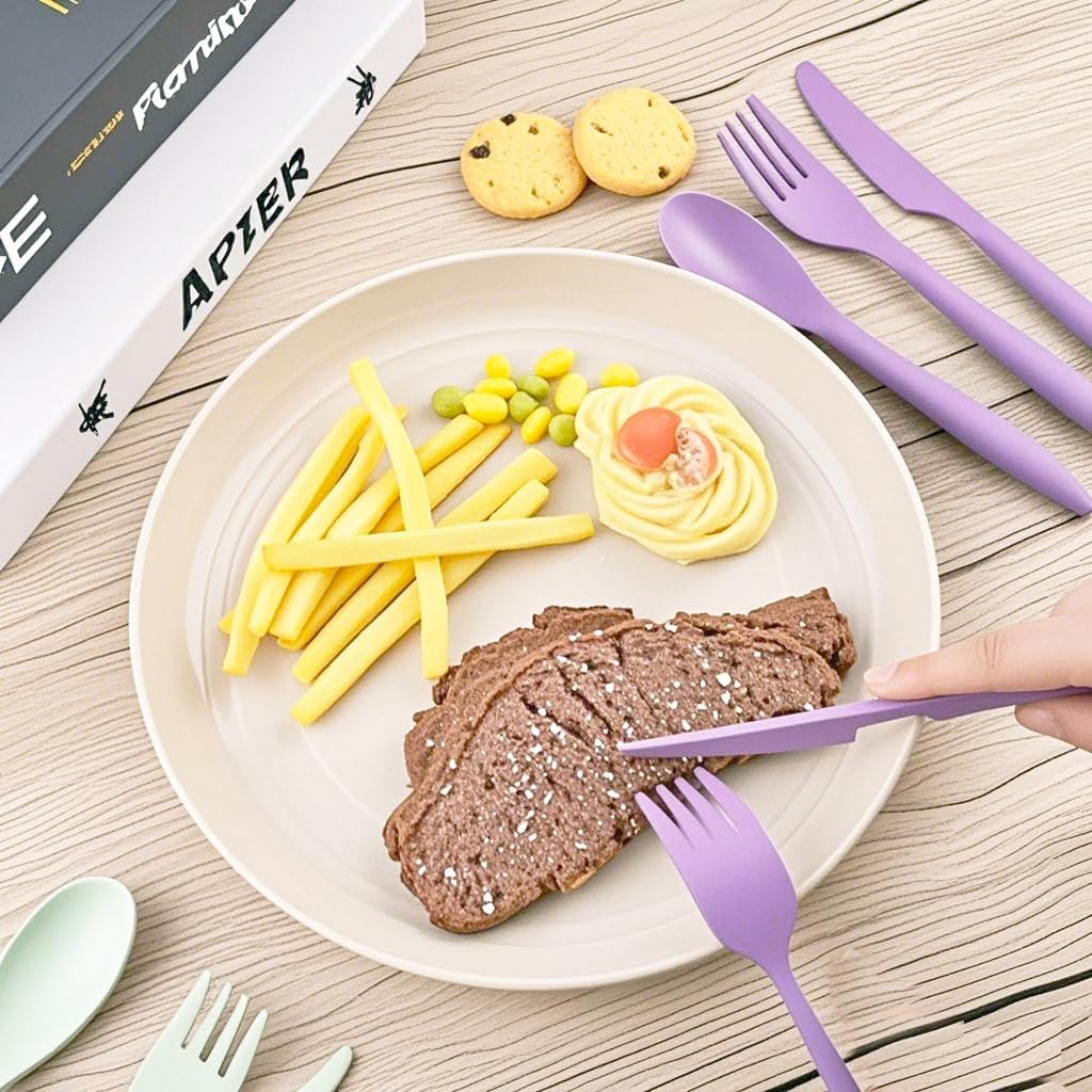 Reusable Utensils Set with Case, Wheat Straw Portable Spoon and Fork Set, Plastic Work School Kids Adults or Daily Use Cutlery Set - for Lunch Box Use Outdoor (Red)