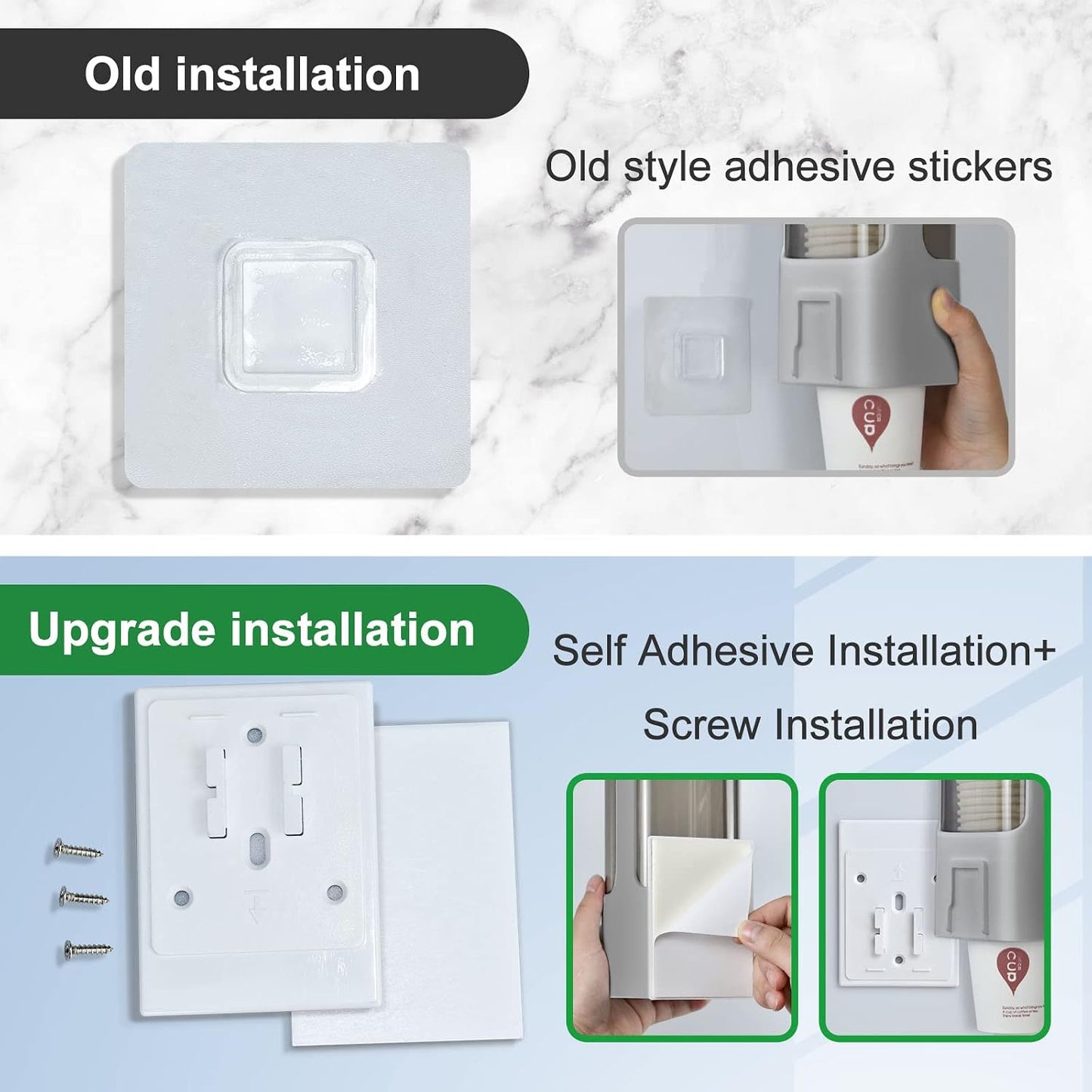 Cup Dispenser, Wall Mounted Water Cooler Cup Dispenser for 3oz-5oz Disposable Cups, Bathroom Cup Holder, Plastic Paper Cup Dispenser with Adhesive/Screw Mount for Office, Hospital, Bathroom