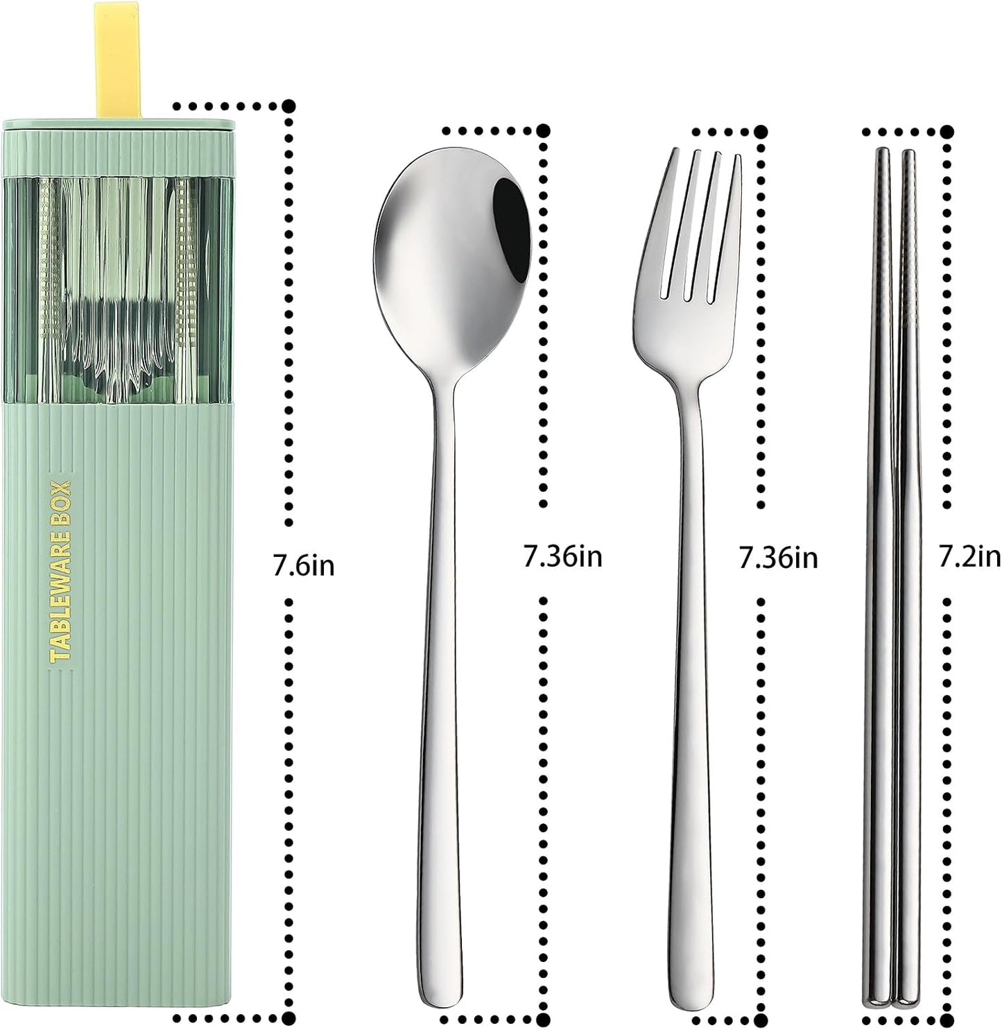 DEVICO Travel Utensils with Case, 18/8 Stainless Steel Reusable Silverware Set for Lunch Box, Portable Cutlery Set, Fork and Spoon Set for Camping, Lunch, Picnic, Workplace, School (Green)