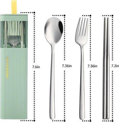 DEVICO Travel Utensils with Case, 18/8 Stainless Steel Reusable Silverware Set for Lunch Box, Portable Cutlery Set, Fork and Spoon Set for Camping, Lunch, Picnic, Workplace, School (Green)