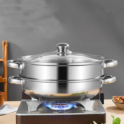 ZENFUN Steamer Pot With Lid 2 Tier, Multipurpose Stainless Steel Steaming Pot, Steam Pots With Handle For Vegetable, Dumpling, Food, 11 Inch（Thickened）