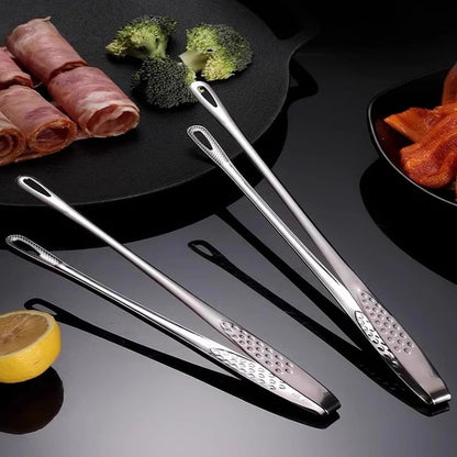 Stainless Steel Food Tongs, Anti Slip Cooking Clip. (2-PC Set) | Perforated Breathable Design, Long Heat-Resistant Handle, Suitable for Grilling, Frying, and Food Recycling