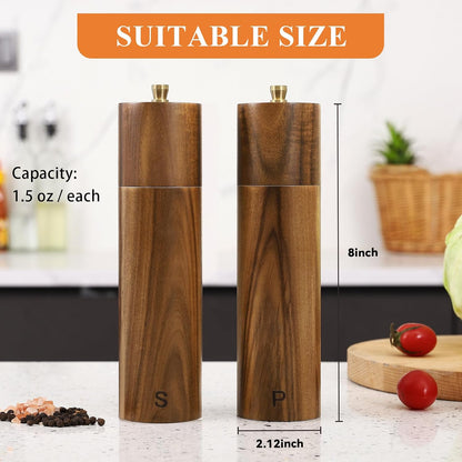 8 Inch Manual Wooden Salt and Pepper Grinder, Refillable Mill