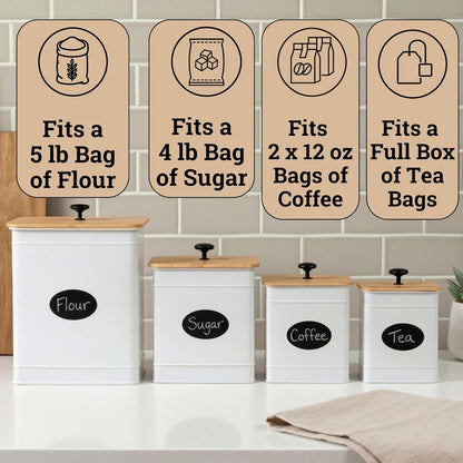 Kitchen Canisters for Countertop Set of 4 with Customizable Chalkboard Labels & Marker Pen - Big Iron Kitchen Canisters with Airtight Lids - Sage Green Canister Set - Flour and Sugar Containers