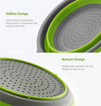 Foldable Silicone Strainer Colanders with Handles, Green and Red, 2 Pack
