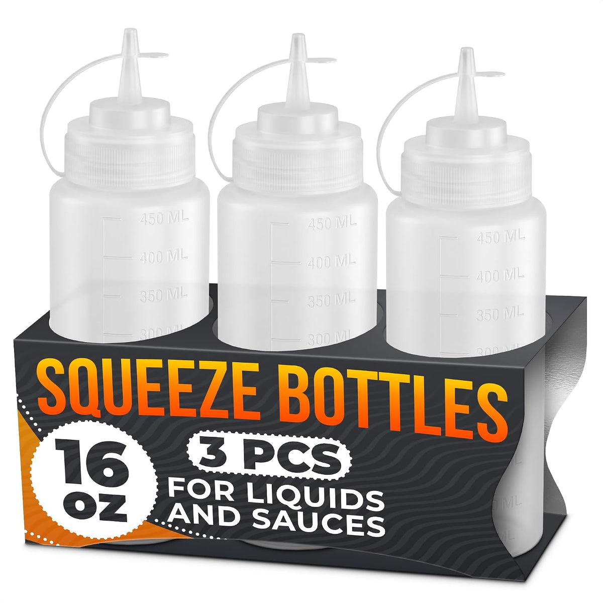 BURIUS Inverted Condiment Squeeze Bottles 16 oz for Sauces, Honey