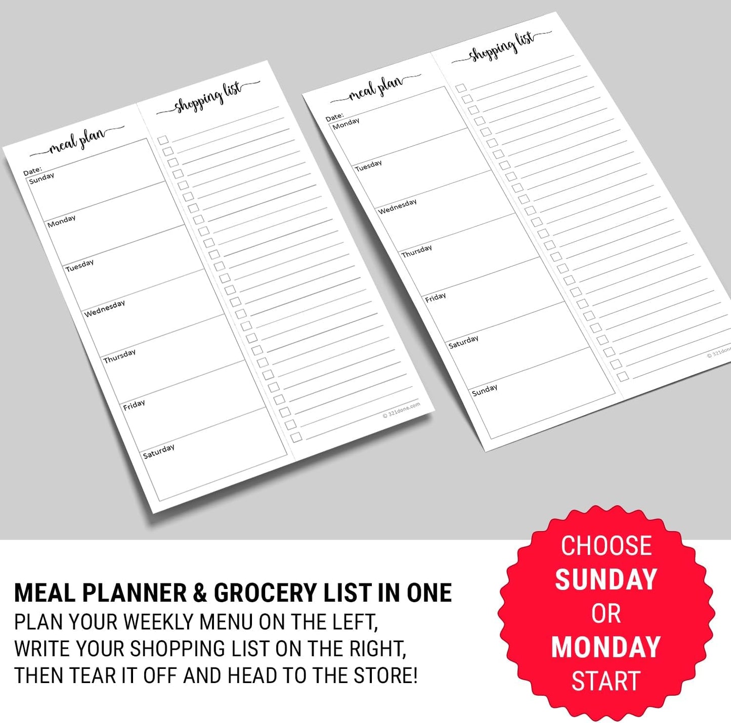 321done Magnetic Weekly Meal Plan Shopping Checklist Notepad - Tear-Off 50 Sheets, 5.5x8.5 - Undated, Sunday to Saturday To-Do List Planner, Schedule Weekly Desk Pad, Weekday Planning Notepad - Made in USA