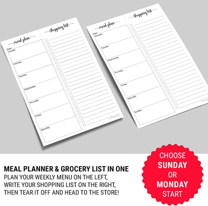 321done Magnetic Weekly Meal Plan Shopping Checklist Notepad - Tear-Off 50 Sheets, 5.5x8.5 - Undated, Sunday to Saturday To-Do List Planner, Schedule Weekly Desk Pad, Weekday Planning Notepad - Made in USA