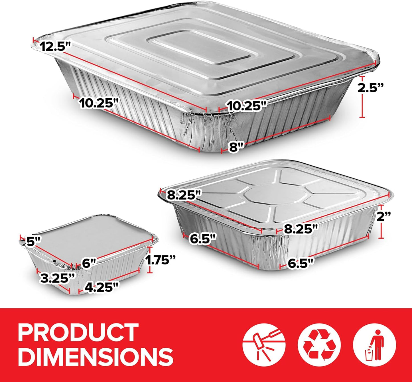 Stock Your Home 9x13 Aluminum Trays with Lids (10 Pack) – Disposable Half Size Deep Pans for Cooking, Storage, BBQ, Grilling, Catering