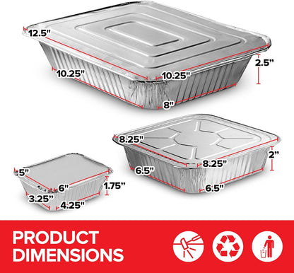 Stock Your Home 9x13 Aluminum Trays with Lids (10 Pack) – Disposable Half Size Deep Pans for Cooking, Storage, BBQ, Grilling, Catering
