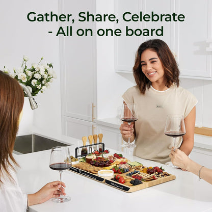 keechee Charcuterie Boards Set, Large Bamboo Cheese Board Set with Chalkboard Edge & Forks Set - Ideal for Housewarming Gift, Weddings, Bridal Showers, and Unique Gifts for Womem