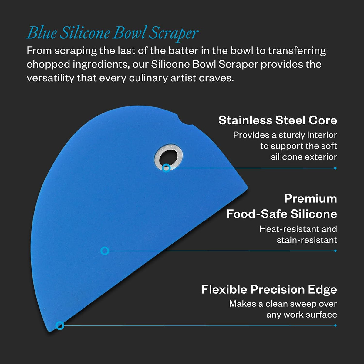 Messermeister Silicone Bowl Scraper, Blue - Frosts, Portions, Lifts & Transfers - Easy to Clean & Flexible Precision Edge