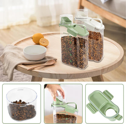 Dog Food Storage Container, Pet Food Storage Containers with Airtight Pour Spout, Cat Food Container with Measuring Cups, Portable Travel Pet Food Container for Dogs, Cats, Birds（Green）
