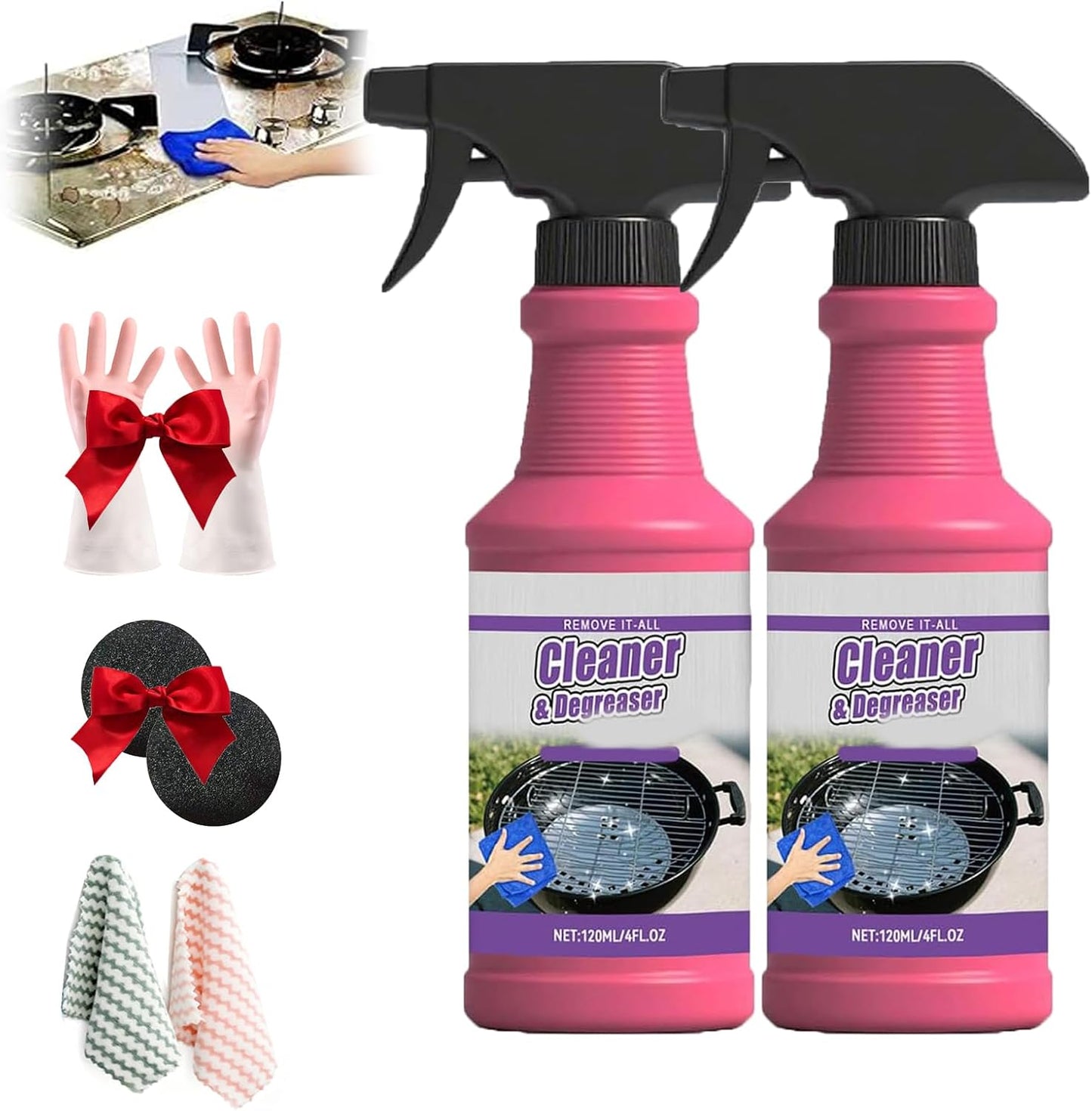 Cleaner and Degreaser Smoky Stains, 120ml BBQ Grill Cleaner, Grill Cleaning Spray for Kitchen, Multi Functional Grease Remover, All Purpose Oven Degreaser Clean for Grates and Smoker (2pcs)