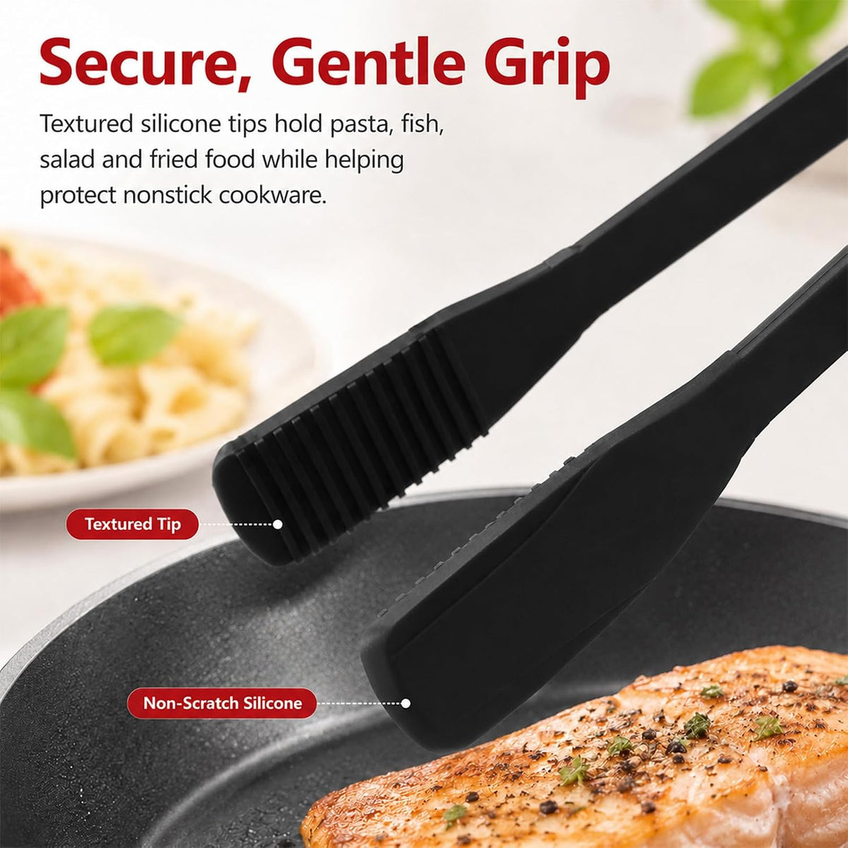 2 PCS Silicone Tongs for Cooking, 11 In Stainless Steel Kitchen Tongs with Silicone Tips, Heat Resistant Lightweight Non-Scratch for Flipping Fish, Steak, Toast & Bread, Dishwasher Safe