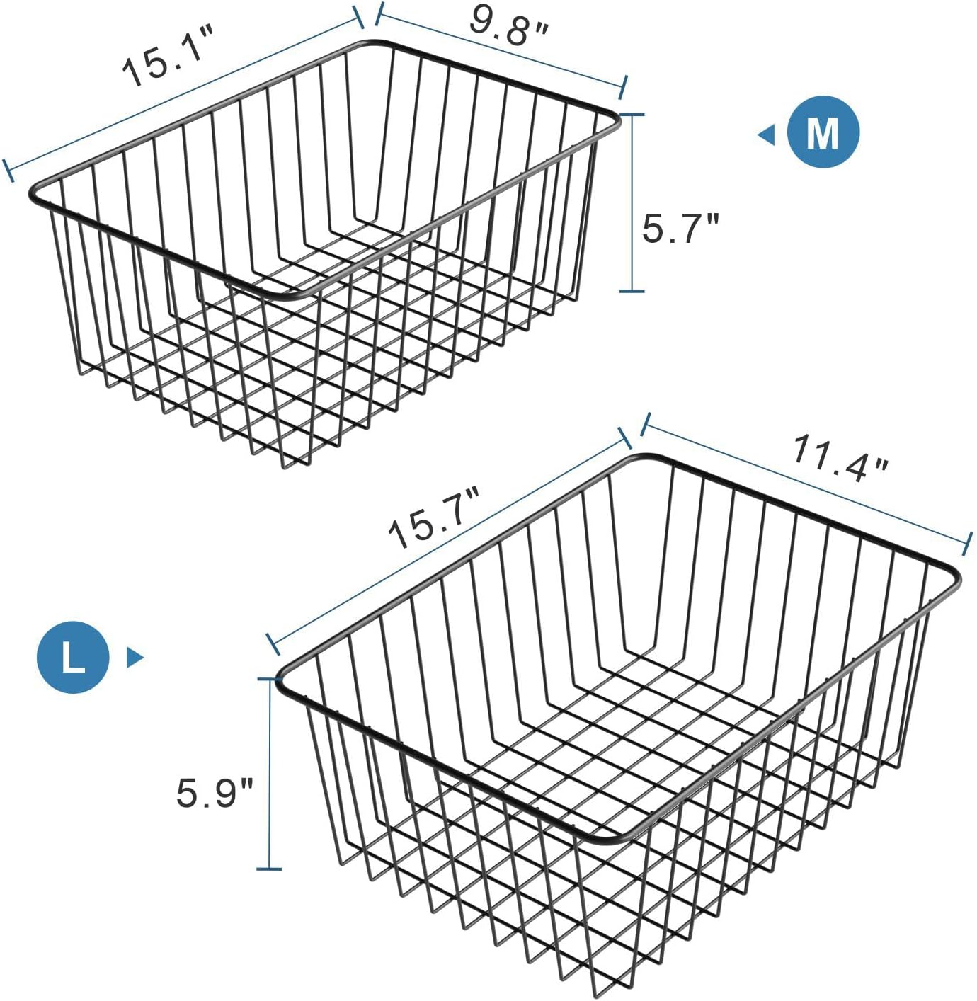 iSPECLE Freezer Organizer Bins - 4 Pack Upright Freezer Baskets for 17/21 Cu.Ft Stand Up Freezer, Wire Storage for Reach-In Freezer, Slide-Out Access, Prevents Items Falling, 2 Large 2 Medium, White
