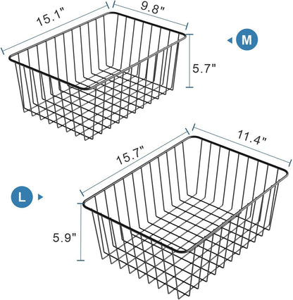 iSPECLE Freezer Organizer Bins - 4 Pack Upright Freezer Baskets for 17/21 Cu.Ft Stand Up Freezer, Wire Storage for Reach-In Freezer, Slide-Out Access, Prevents Items Falling, 2 Large 2 Medium, White