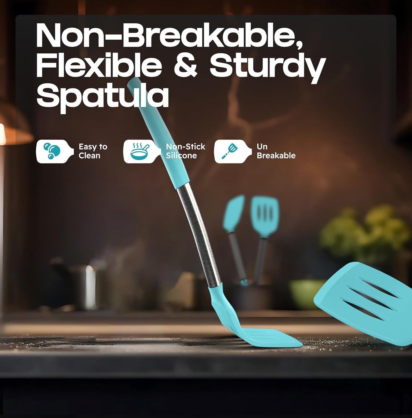 BakeRoyal Silicone Spatula Set - Turner Spatulas Silicone Heat Resistant 600°F - Slotted & Solid Spatula for Cooking Fish, Eggs, Pancakes Flipper – Spatulas for kitchen use – Black