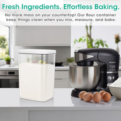 TBMax Large Airtight Food Container 5.28 Qt with Pop Up Lid & Measuring Cup, Ideal for 10 Lbs of Rice or 7 Lbs of Flour, Square Short Food Storage Bin for Kitchen Pantry and Drawer Organization