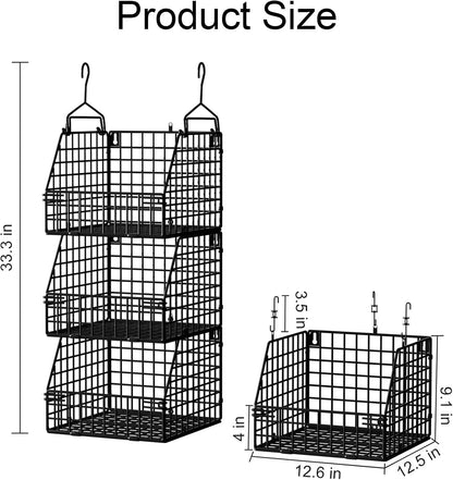 PUPPYCUTE Stackable Wire Storage Baskets for Kitchen Closet Pantry, Hanging Closet Organizers Storage Shelves Organization, Wall Mount Metal Basket Bins, Clothing Vegetable & Fruit Organizer 3 pcs