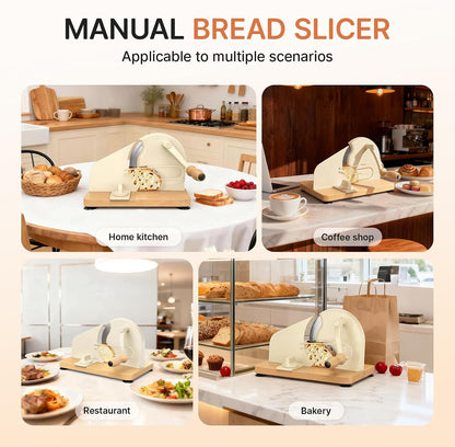 Upgraded Manual Bread Slicer for Homemade Sourdough Bread Adjustable Thickness& Evenly Slicing, Metal Guide, Hand Crank Bread Slicer with Scale Line & Suction Base,Sharp Stainless Steel Blade