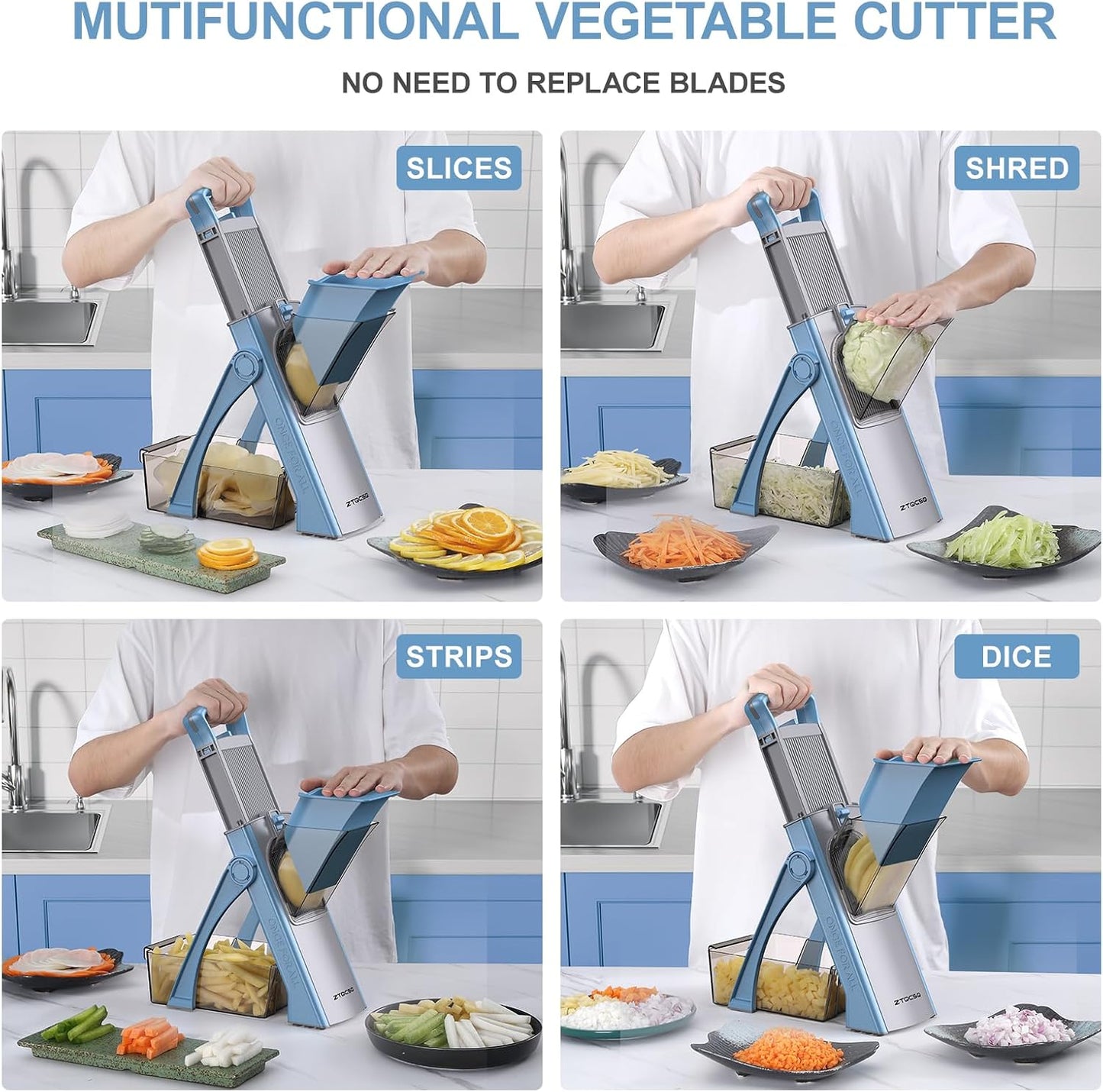 [All in 1] Upgraded Version Safe Mandoline Slicer for Kitchen, Adjustable Thickness. Veggie Slicer, Rapid Prep Mandoline, Detachable Blade, Cleaning Brush/Paring Knife (Black Knight)