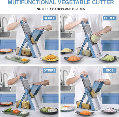 [All in 1] Upgraded Version Safe Mandoline Slicer for Kitchen, Adjustable Thickness. Veggie Slicer, Rapid Prep Mandoline, Detachable Blade, Cleaning Brush/Paring Knife (Black Knight)