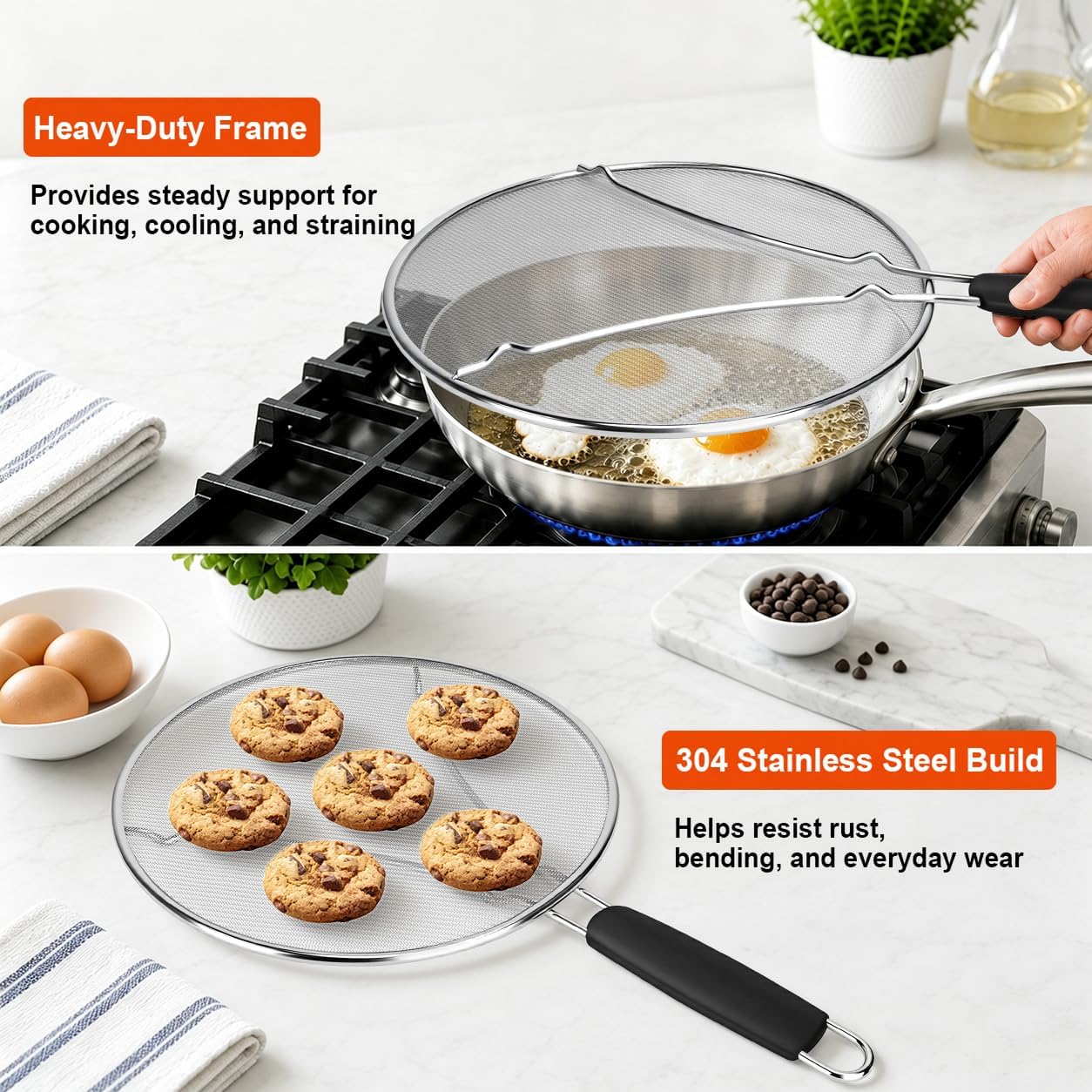 Splatter Screen for Frying Pan 3-Piece Set - Stainless Steel Grease Splatter Guard (13", 11.4", 9.8") - Oil Splash Guard & Fine Mesh Cover for Cooking Bacon