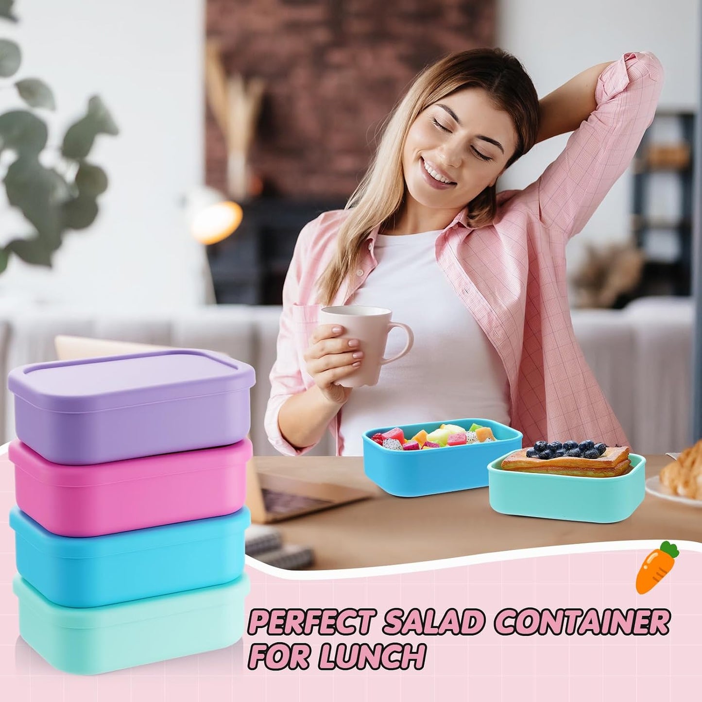 Layhit 4 Pcs Silicone Bento Box Lunch Box for Adult, 23.7 oz Reusable Sandwich Containers Food Storage with Lids Airtight for Lunch Meals Snacks, Dishwasher Freezer Safe (Matte Multicolor)