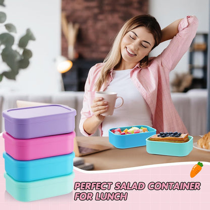 Layhit 4 Pcs Silicone Bento Box Lunch Box for Adult, 23.7 oz Reusable Sandwich Containers Food Storage with Lids Airtight for Lunch Meals Snacks, Dishwasher Freezer Safe (Matte Multicolor)