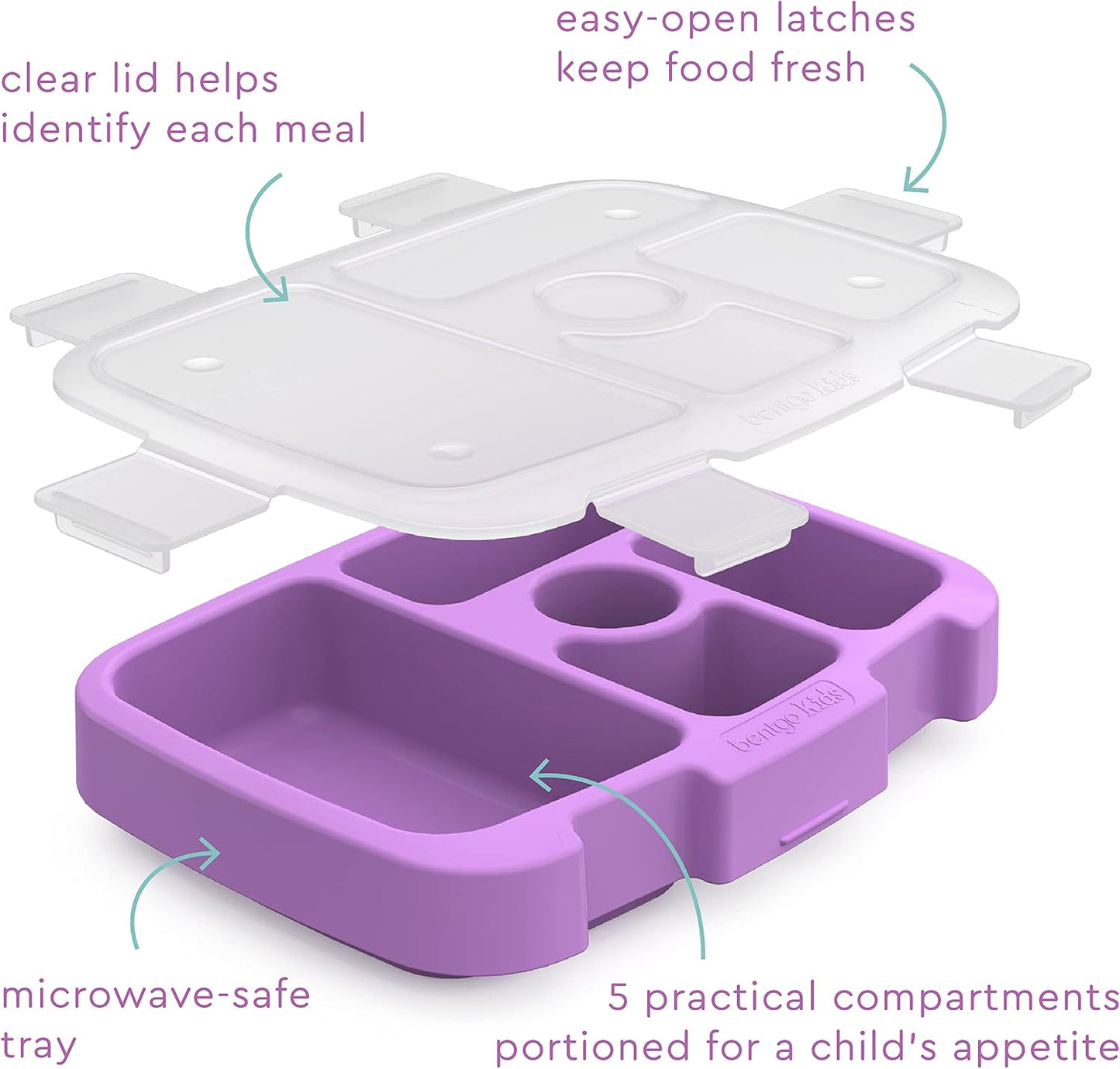 Bentgo® Kids Prints Tray with Transparent Cover - Reusable, BPA-Free, 5-Compartment Meal Prep Container with Built-In Portion Control for Healthy Meals At Home & On the Go (Mermaids in the Sea)