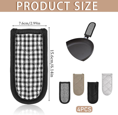 4 Pieces Hot Handle Covers Heat Resistant Pot Sleeve Grip Cotton Cast Iron Skillet Handle Covers Non-Slip Machine Washable Handle Mitts for Baking Cooking BBQ Kitchen Cookwares